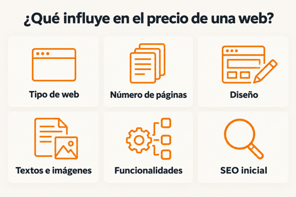 Factores que influyen en el precio de una web: tipo, páginas, diseño, textos e imágenes, funcionalidades y SEO inicial
